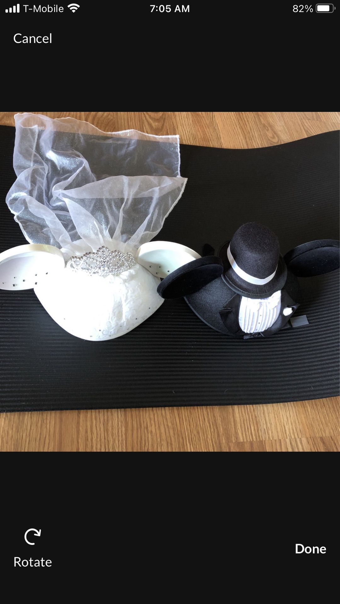 Mickey & Minnie Bride & Groom Hats. Great for pictures and wedding. Disneyland is opened!