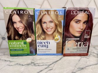 Clairol Natural Instincts Demi-Permanent Hair Color Creme, 6 Light Brown; Clairol Nice ‘n Easy 8 medium blonde; L'Oreal Paris Feria Shimmering Permane