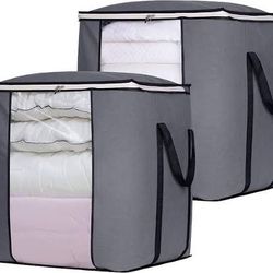 SLEEPING LAMB Extra Large Blanket Storage Bags Breathable Clothes Storage Containers for King Comforter Bedding Pillow Sheet, Grey, 2 Packs