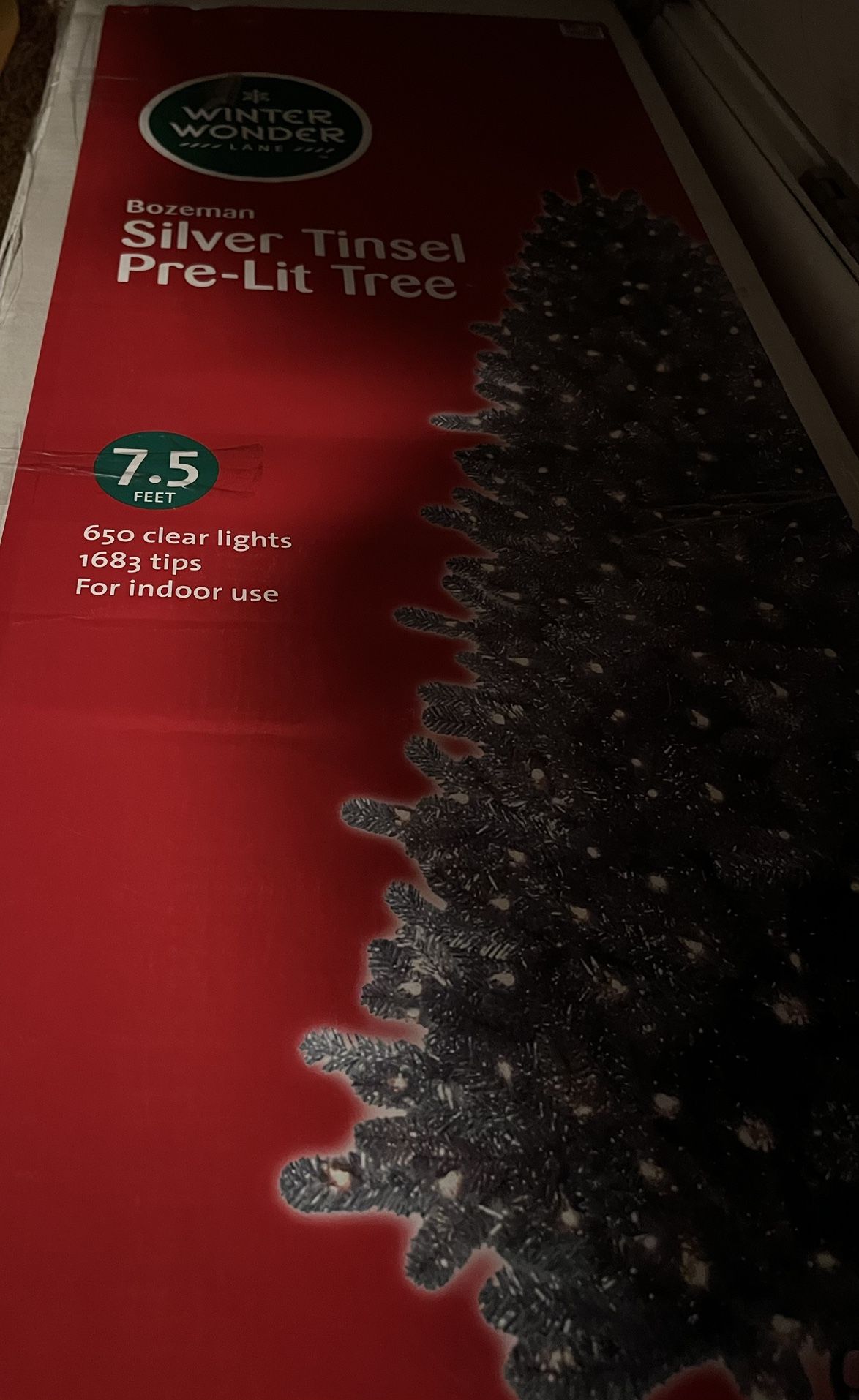 Christmas Tree Wonder Winter 7.5 Ft  Silver Tinsel Pre Lit 