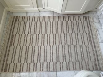 Neutral Woven Area Rug with Fringe