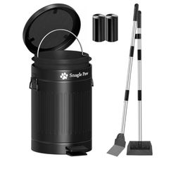 Snagle Paw Metal Dog Pooper Scooper Set,Poop Scooper for Large/Small Dogs with 38.2" Long Handle Tray & Spade,12L Dog Poop Trash Can for Yard with Odo