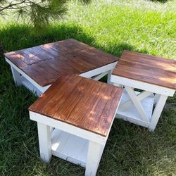 Farmhouse style coffee table and end tables