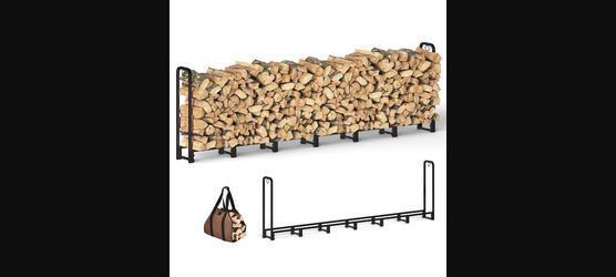 Outdoor Firewood Log Rack - 80" Heavy Duty Adjustable Metal Stand, Black
