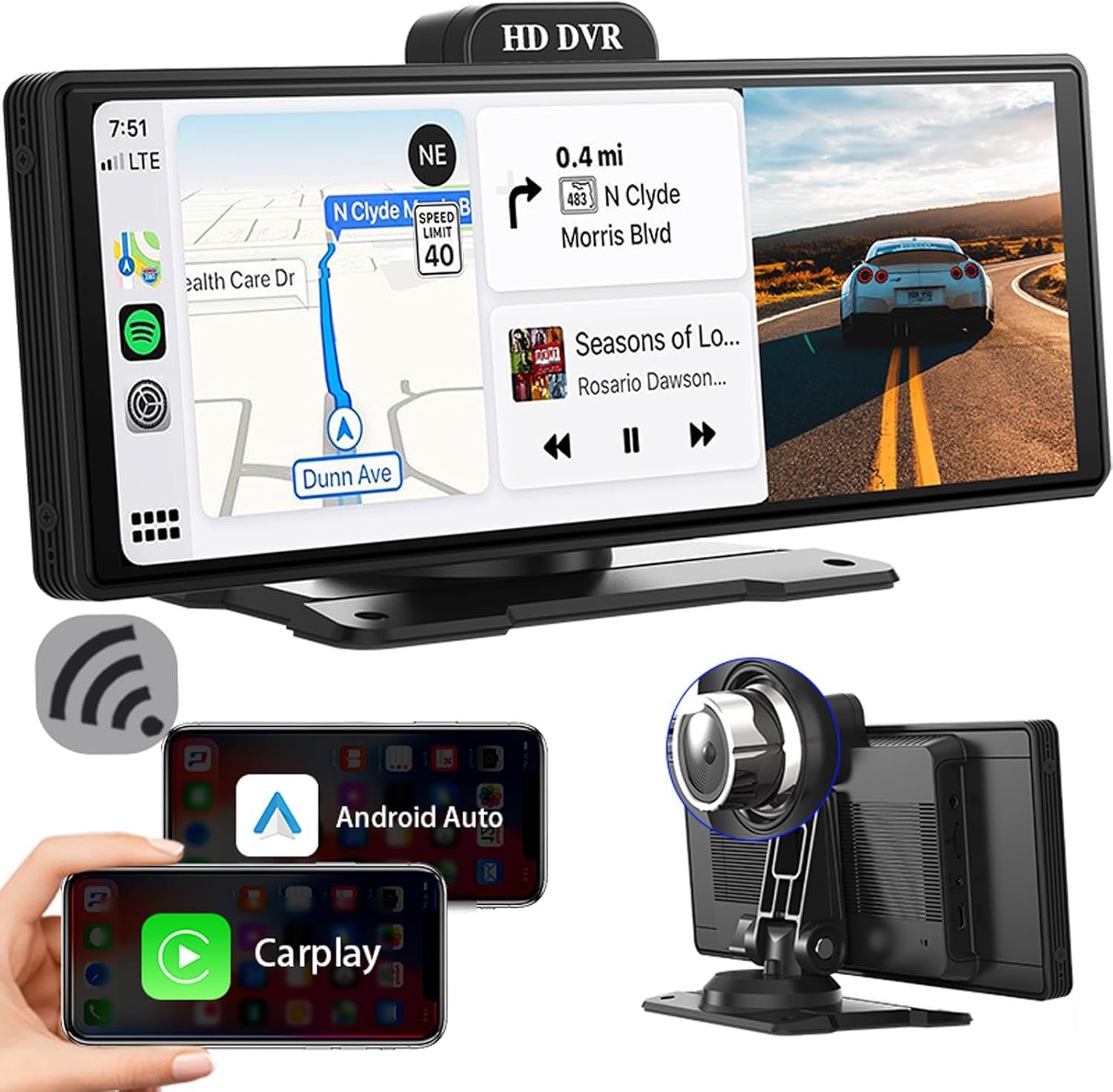 Portable Apple Carplay Android Auto Car Stereo, 9.3" HD IPS Carplay Screen for car Wireless Apple Carplay with Bluetooth Hands-Free/Mirror Link/Maps N