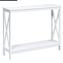 Giantex Console Table 2-Tier with Storage Shelf,X-Design Bookshelf Narrow Accent Table for Entryway Hallway Living Room Sofa Side Table (White)