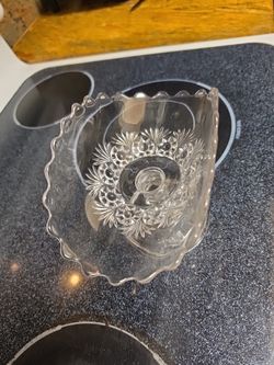 Dish Glass Curled Taco Shape Dish Etched Scalloped Edge