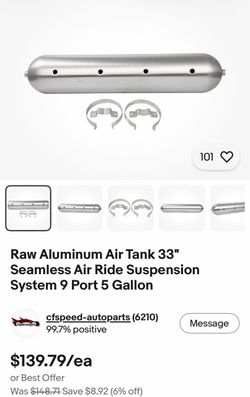 Air Ride Aluminum Seamless 5 Gallon Air Tank, Air Bags, Bagged Truck