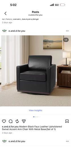 Modern Black Faux Leather Upholstered Swivel Accent Arm Chair With Metal Base(Set of 1)