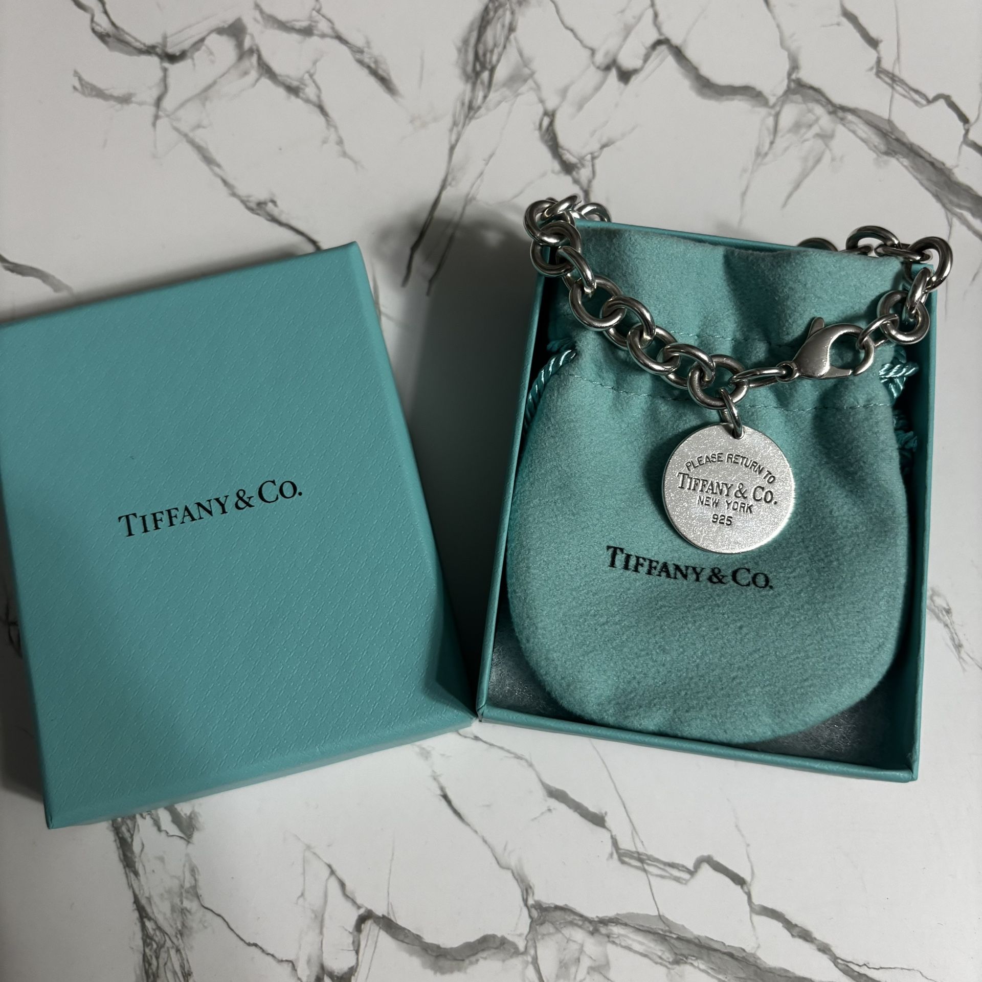 Authentic Tiffany & Co Round Link Chain Bracelet With Charm