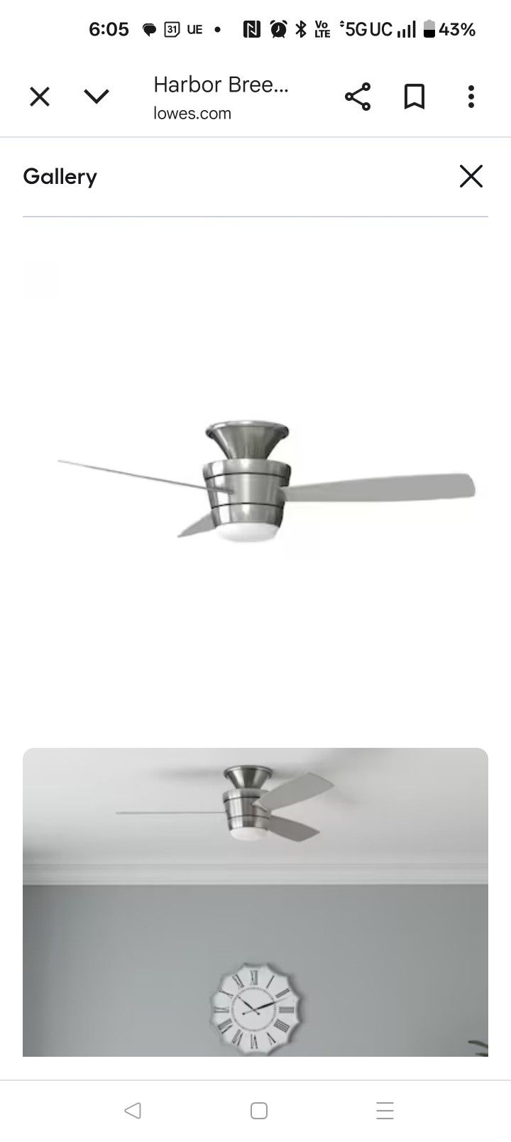 Harbor Breeze Mazon 44-in Brushed Nickel LED Indoor Flush Mount Ceiling Fan with Light Remote