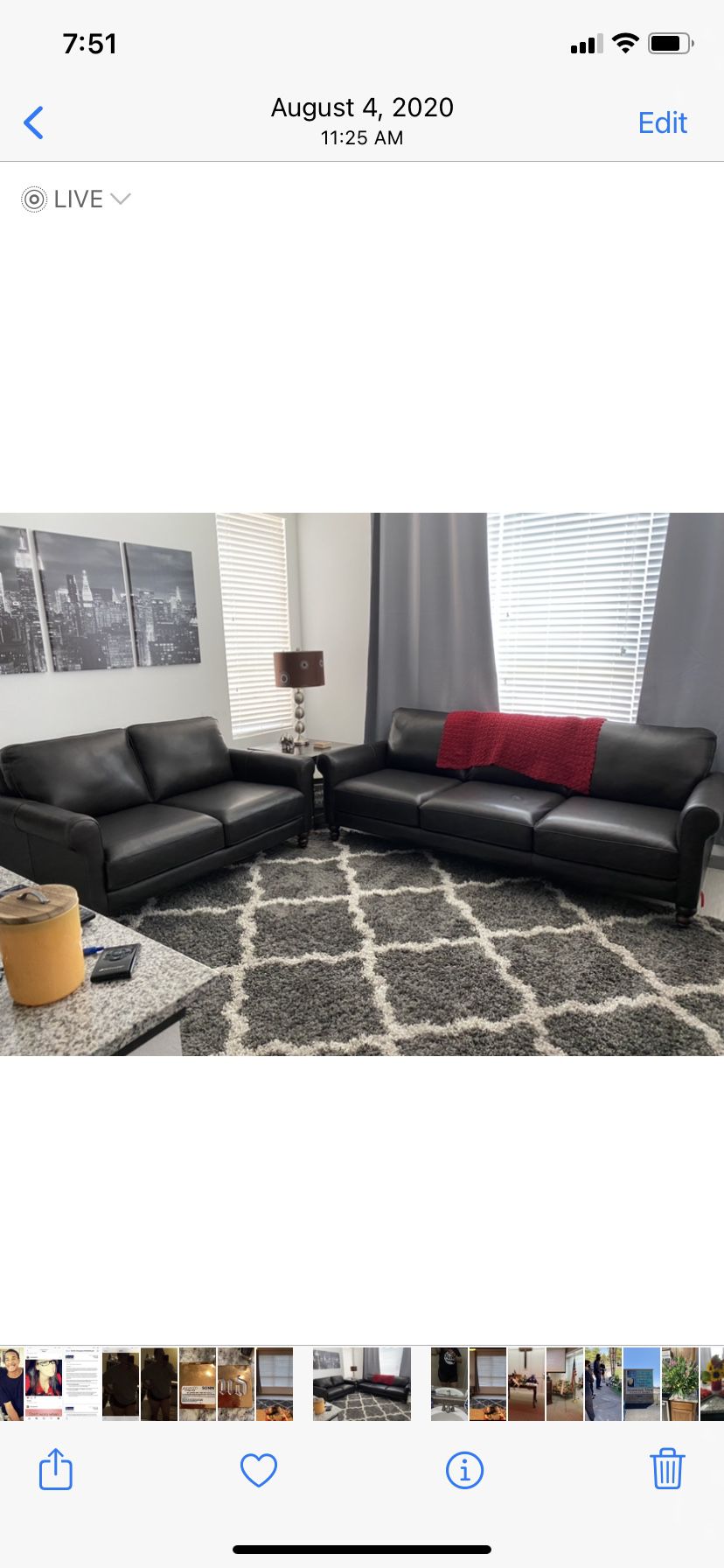 Brown Leather Sofa Set  Like New 