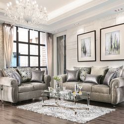 Brand New Glamorous Gray Champagne Sofa And Love Seat Pillows Included 
