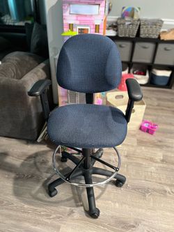 Blue Patterned Drafting Chair with Foot Ring