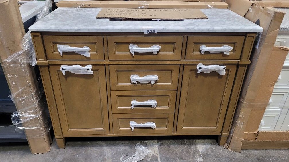 HDC - Caville 48" Single Sink Almond Latte Bath Vanity With Carrara Marble Top And Integrated Power Outlet - T