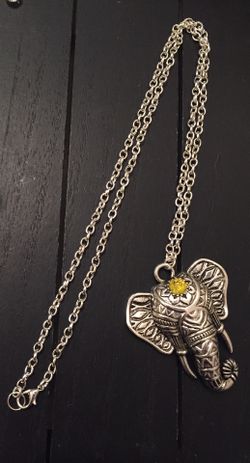 24” Shiny Silver Necklace with Antique Silver Plated Sunflower Elephant Pendant/ We Ship Same Day!