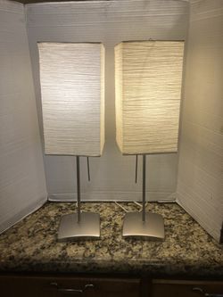 IKEA ORGEL VRETEN Table Lamp Shade Rice Paper 22” Brush Silver Metal Pair=$45 CASH