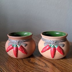 Vintage Terra Cotta Chili Pepper Pottery & Salsa Bowl Set of 2