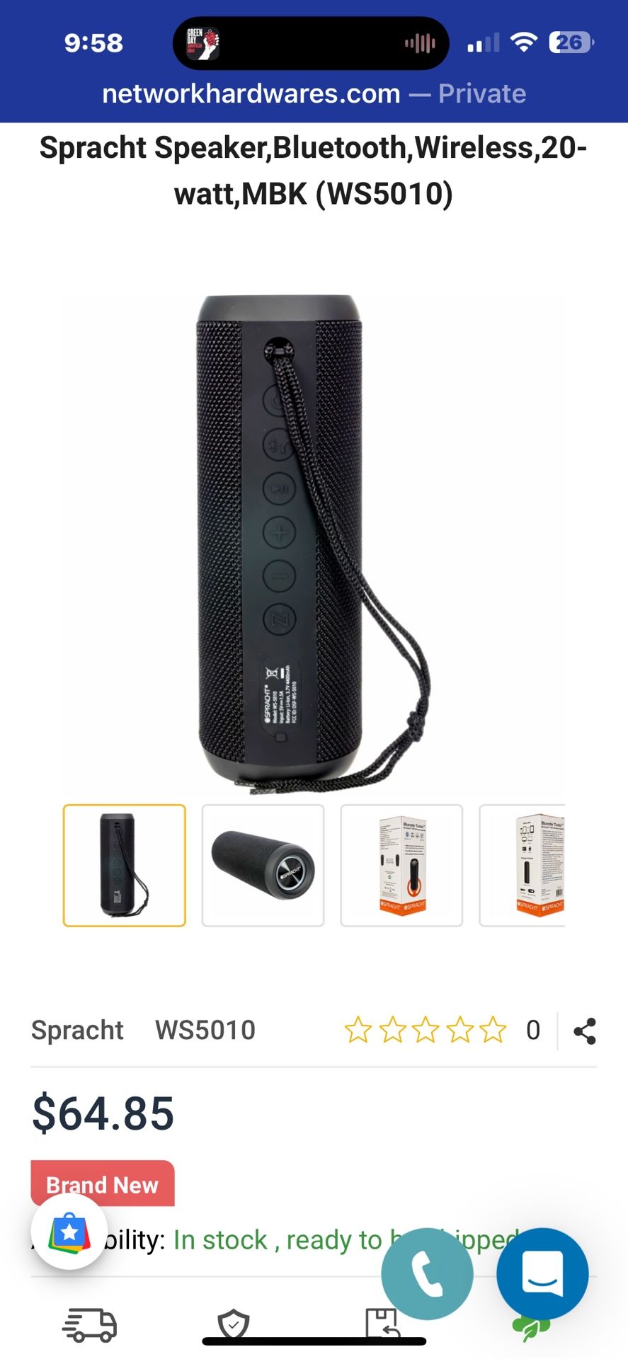 Spracht Speaker,Bluetooth,Wireless,20-watt,MBK (WS5010)