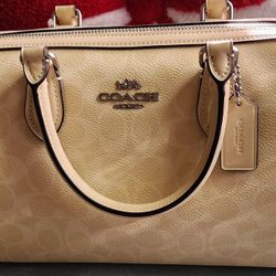 Coach Rowan Satchel Bag In Signature Canvas in Hay Moonlight and Silver Hardware