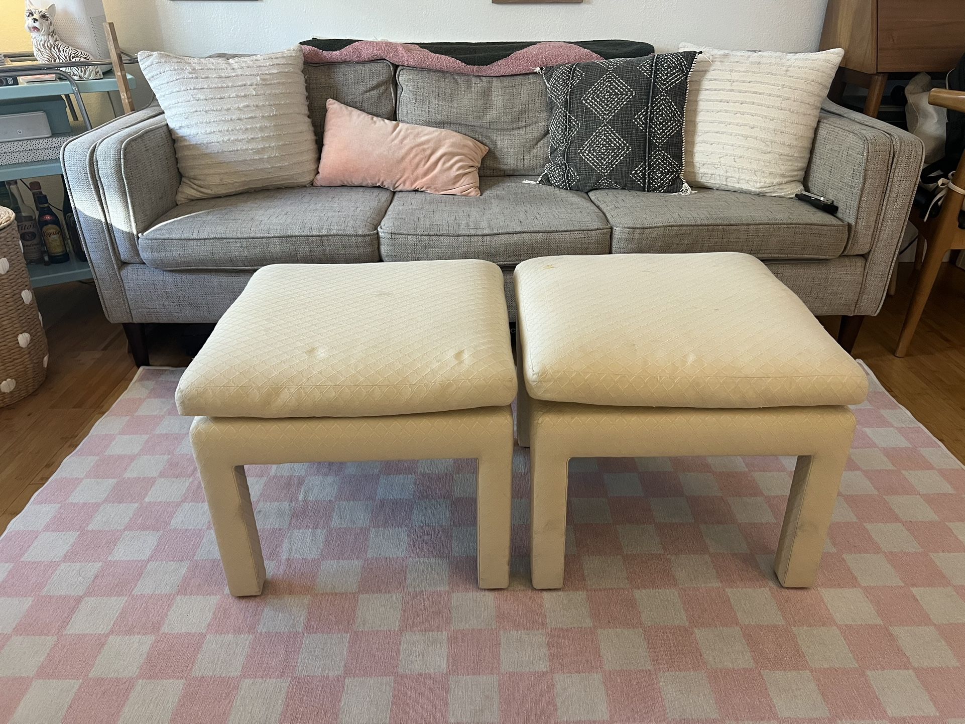 Ivory Upholstered Ottomans/ Coffee Table