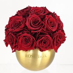 Forever Real Red Roses in a Brass Bowl. A Loving Gift!


