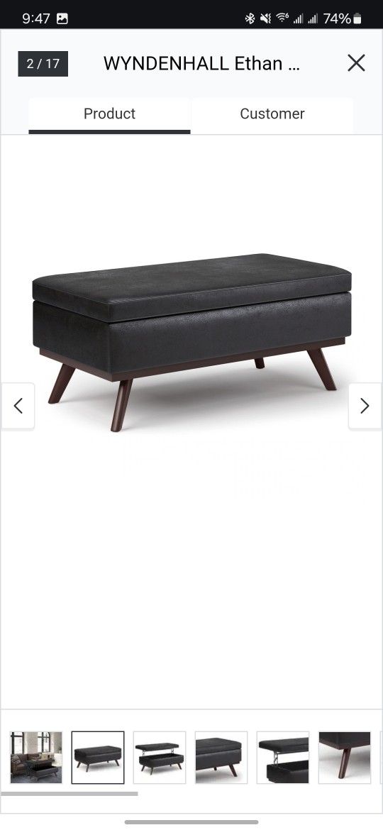 42 inch Wide Mid Century Modern Rectangle Table Ottoman