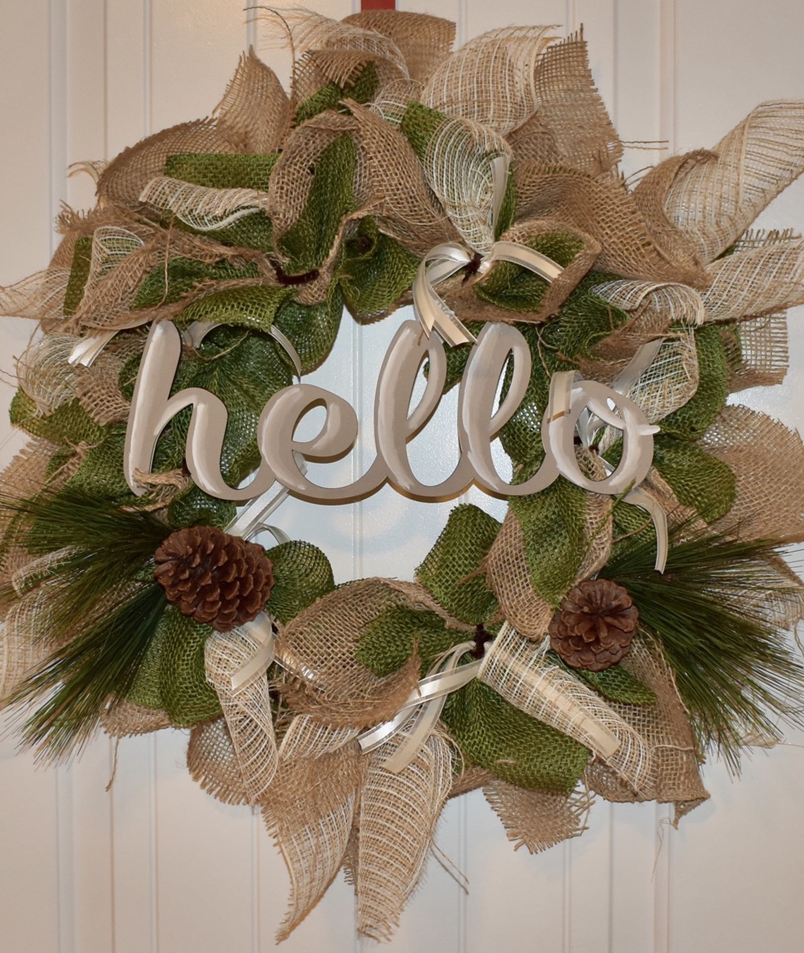 ‘HELLO’ Burlap Farmhouse Wreath
