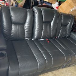 Leather Recliner 3 Seater Charges Phones Cup Holes Light Up
