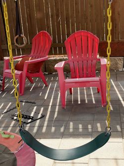 Red Plastic Adirondack Kids Chairs Set of 2 and swing