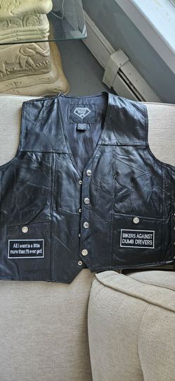Buffalo Leather Black Biker Vest with Patches
