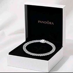 AUTHENTIC PANDORA TIMELESS PAVE CUBAN CHAIN BRACELET! 925 STERLING SILVER! SIZE 17