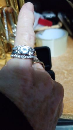 Size 7 three pieces white sapphire ring sterling silver