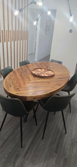 Real Wood Dining Table With 6 Eco Leather Chair