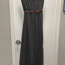 Striped Strapless Maxi Dress with Belt- Size Large