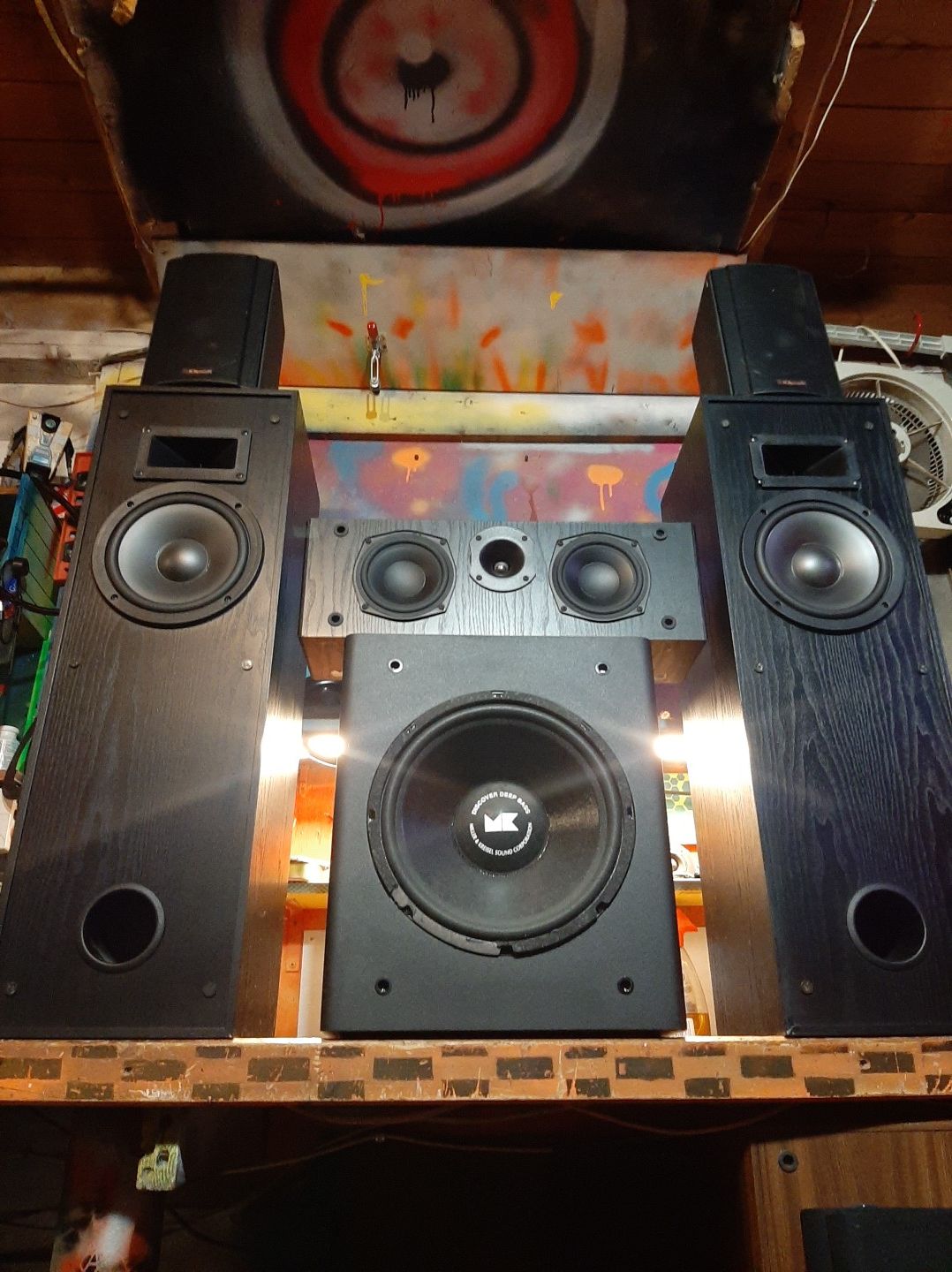 Klipsch 5.1 speaker setup plus a 12 inch M&K V-75 powered subwooder