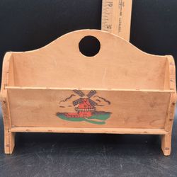 Antique Folk Art Wood Souvenir Box, Dutch Windmill, Amery, WI
