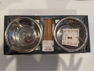 Double Cat Bowl Feeder with Wood Accent Stand