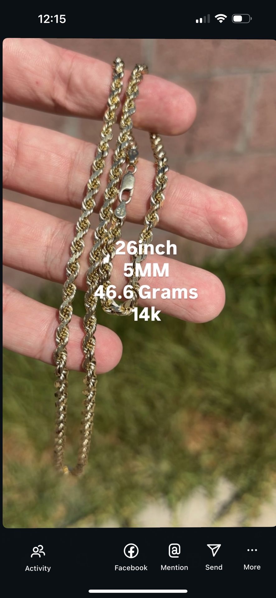 46.6 Grams 14k Rope Chain