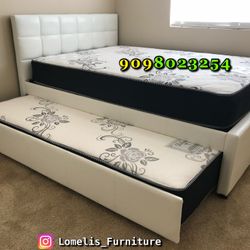 Full/Twin White Trundle Beds w. Orthopedic Mattresses Included 