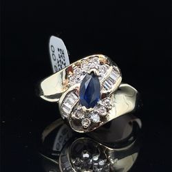 10KT Yellow Gold Sapphire Diamond Ring 3.40g Size 6-3/4 182209