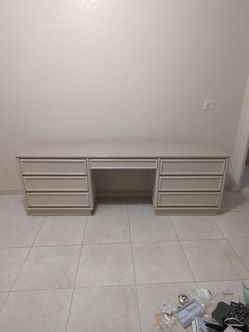 Rattan Wicker Dresser with Center Vanity - beige