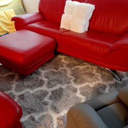 Red Leather Modern Sofa And Love Seat With Ottom
