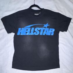 Hellstar Studios Classic Logo Gel Print T-Shirt in Washed Black / Electric Blue.