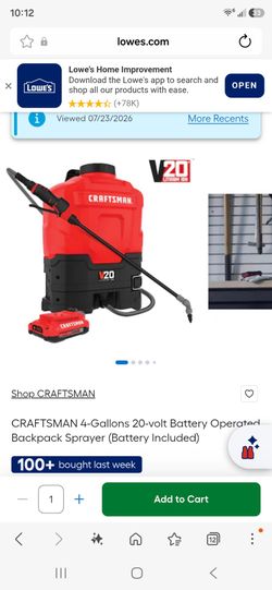 Craftsman backpack sprayer v20