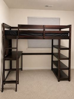 Twin Loft Bed with Desk and Shelves