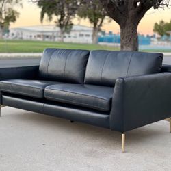 Modern Navy Leather Sofa – Marmont (Living Spaces) – Great Condition