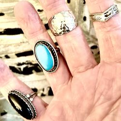 Onyx, Turquoise & Silver Rings