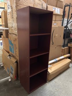 4-Shelf Bookcase – Mahogany Storage Organizer Bookshelf