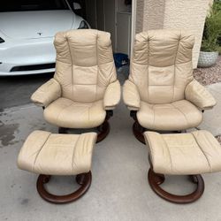 (2) Ekornes Stressless “ Mayfair “ Recliners and Ottomans 